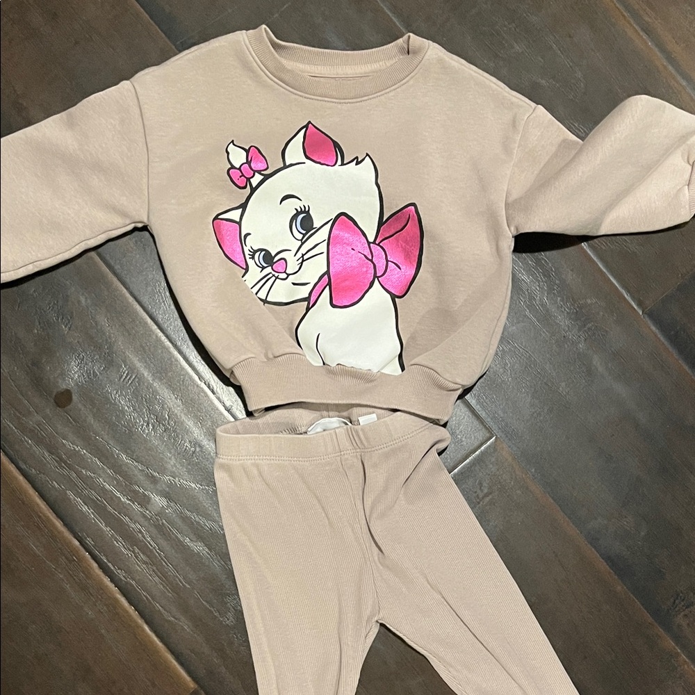 Zara Kids Pajama Set with Cat Print - Pink and Tan